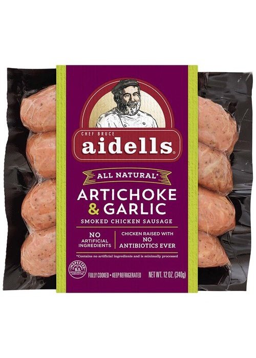 AIDELLS Artichoke & Garlic Smoked Chicken Sausage