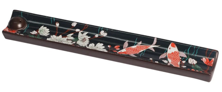 Handpainted Ceramic Incense Holder 9 Inch L Japanese Koi Fish