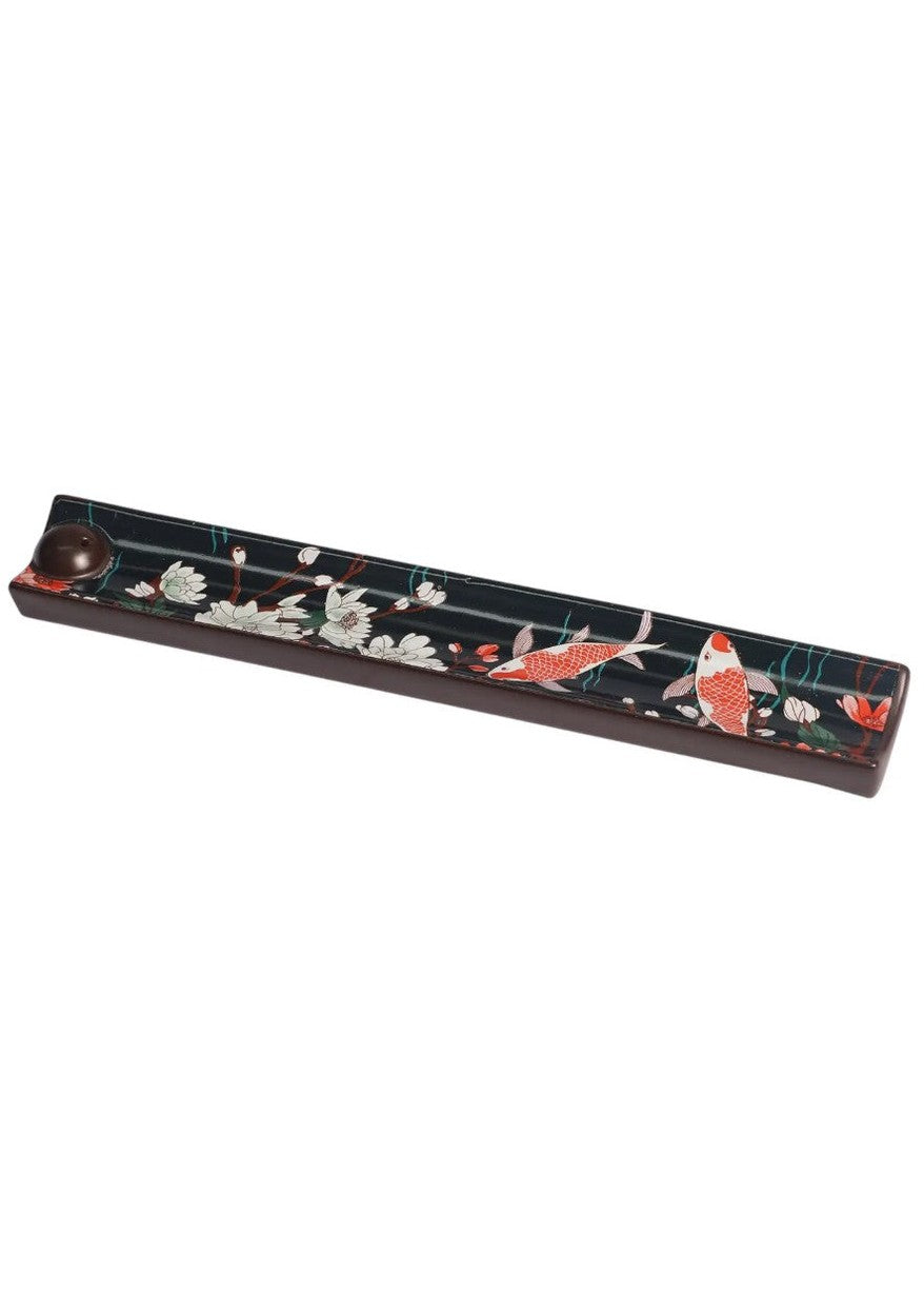 Handpainted Ceramic Incense Holder 9 Inch L Japanese Koi Fish