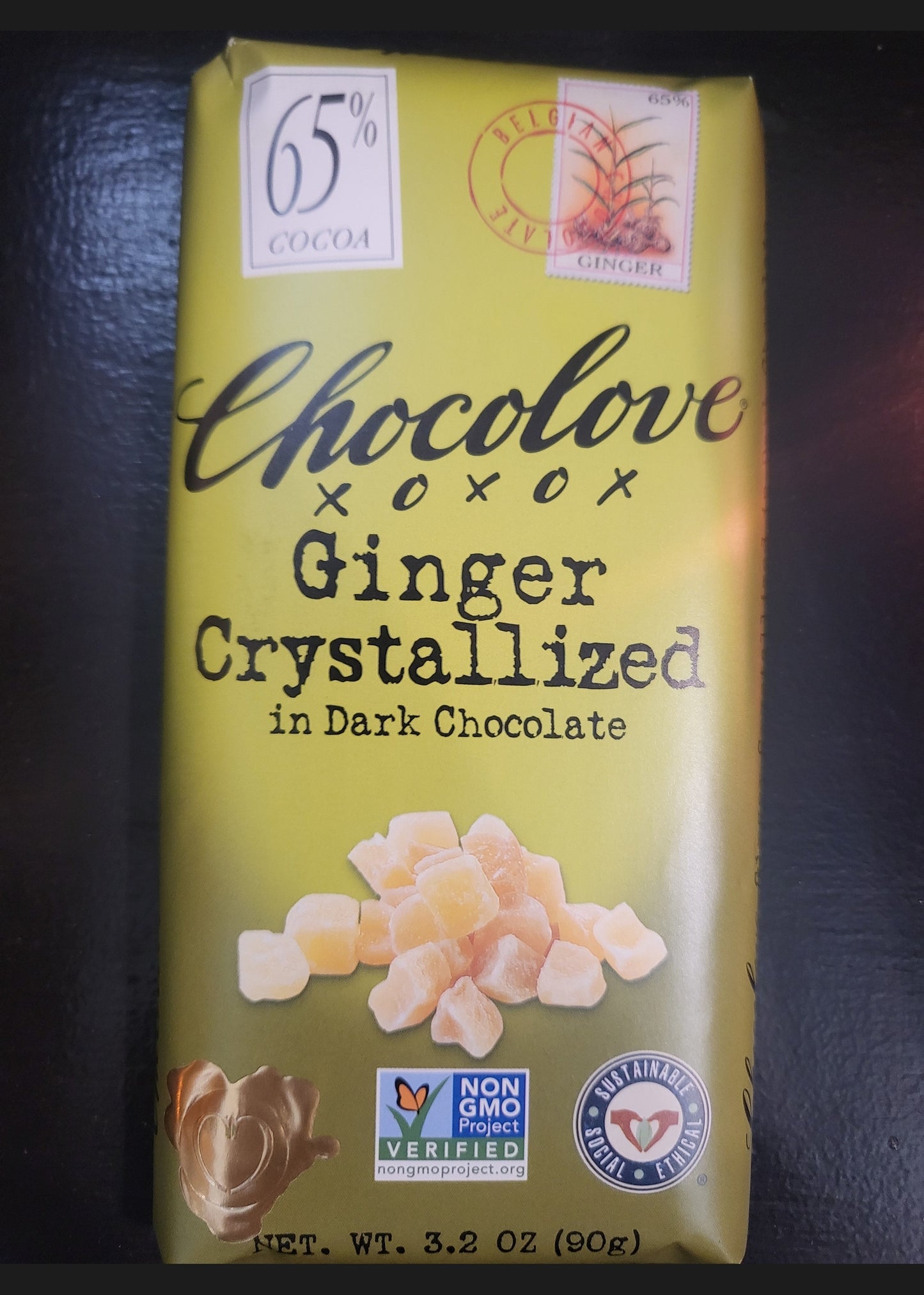CHOCOLOVE Ginger Crystallized Dark Chocolate Bar