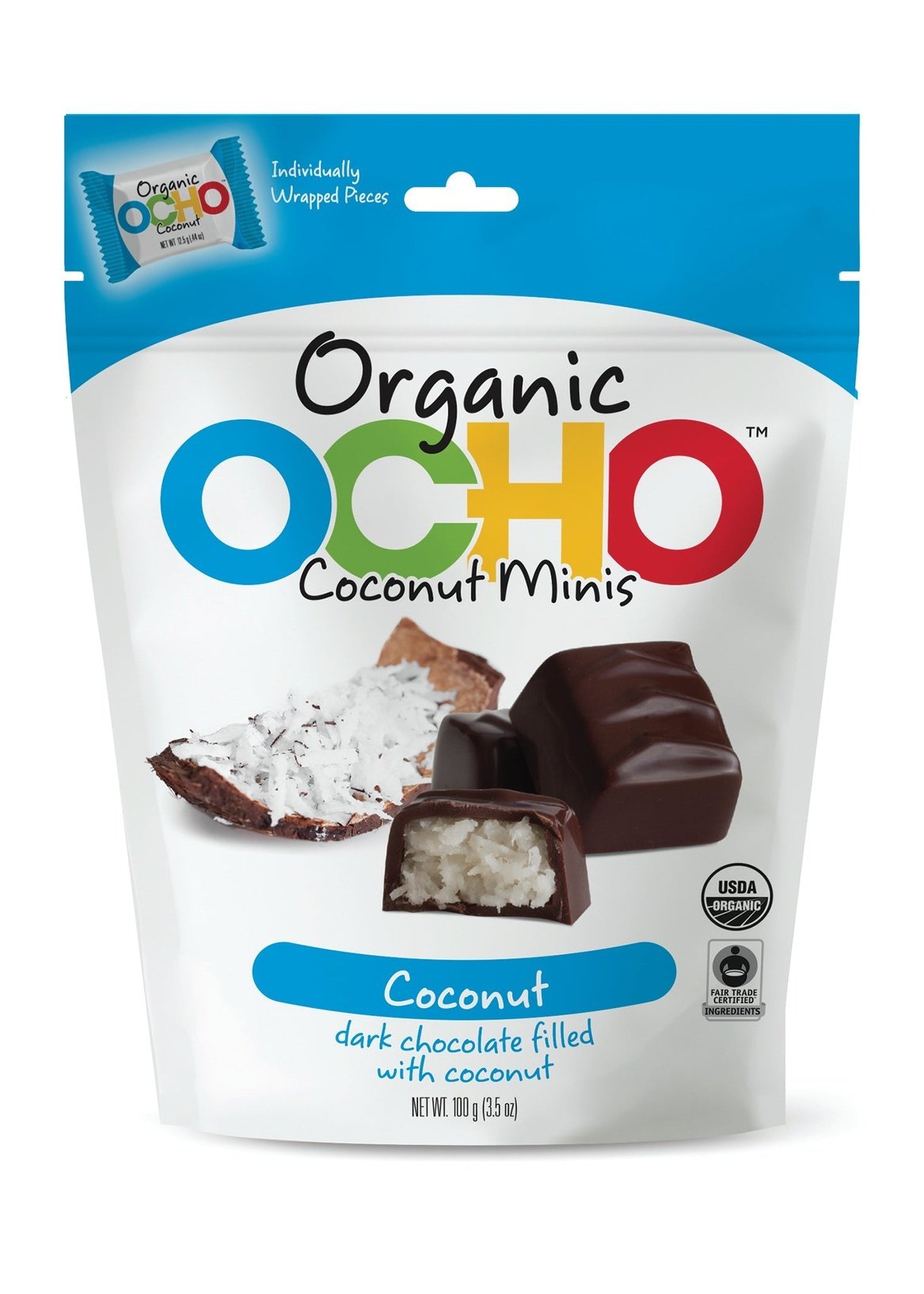 OCHO CANDY Organic Dark Chocolate Coconut Minis Pouch
