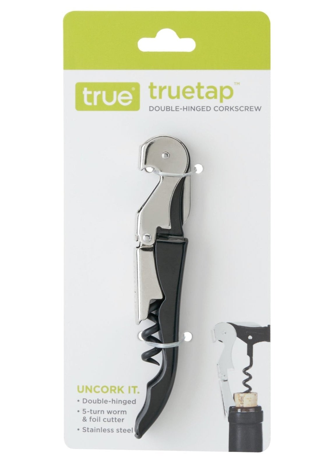 TRUETAP Metallic Black Double-Hinged Waiter's Corkscrew