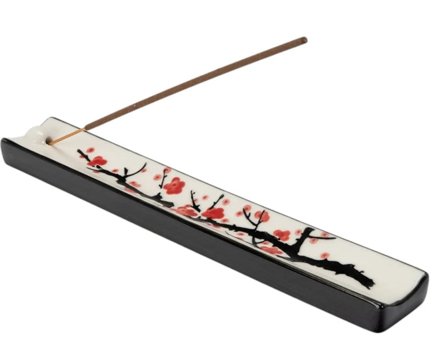 Handpainted Ceramic Incense Holder 9 Inch L Cherry Blossoms