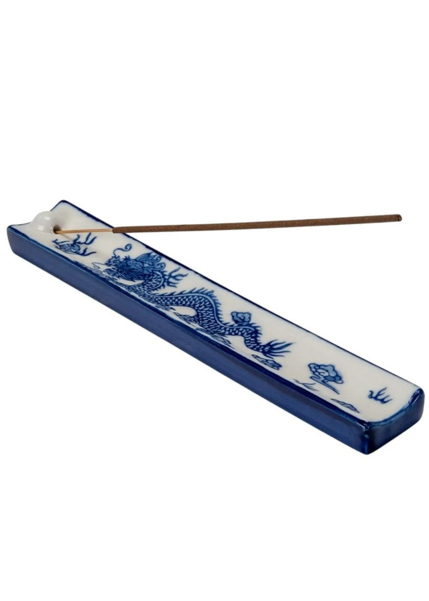 Handpainted Ceramic Incense Holder 9 Inch L Ryu Dragon