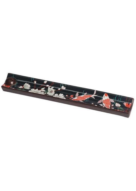Handpainted Ceramic Incense Holder 9 Inch L Japanese Koi Fish