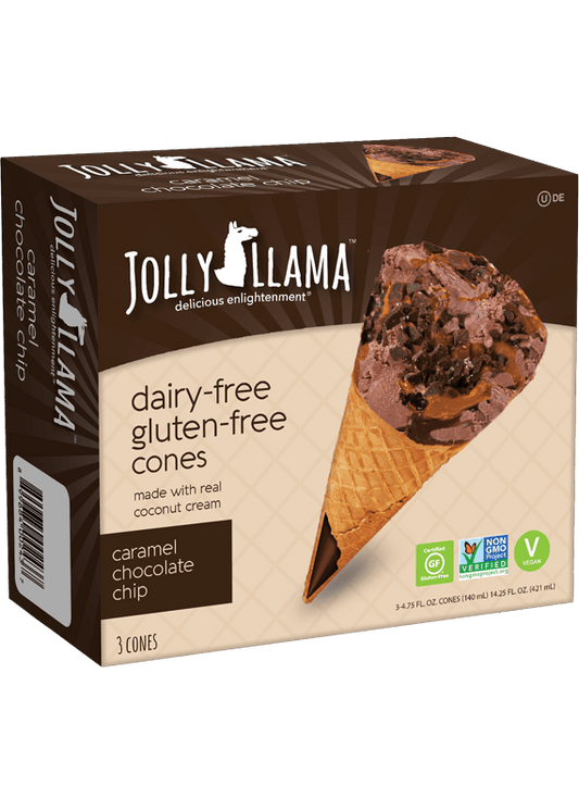 JOLLY LLAMA Non-Dairy Caramel Chocolate Chip Ice Cream Cones