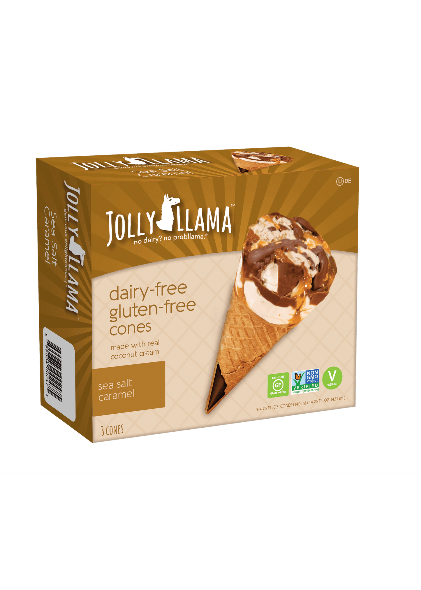 JOLLY LLAMA Non-Dairy Seasalt Caramel Ice Cream Cones