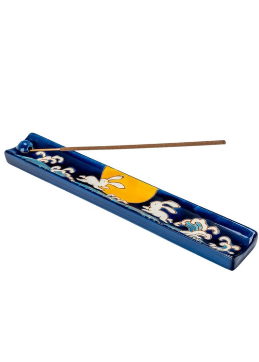 Handpainted Ceramic Incense Holder 9 Inch L Mooon Rabbit