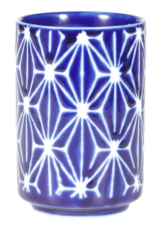 Asanoha Yunomi Style Tea Cup Reactive Glaze 10 Fl oz Blue