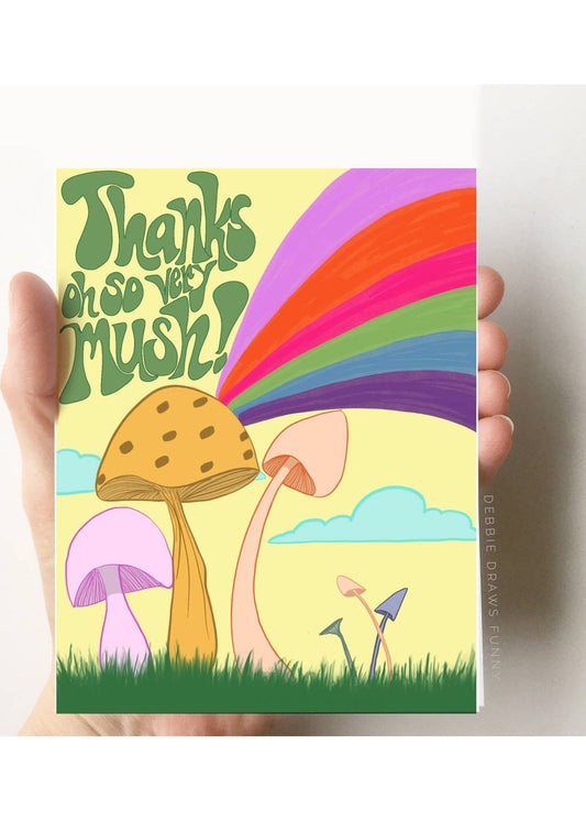 DEBBIE DRAWS FUNNY Mushroom Thank You Card