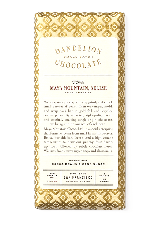 DANDELION CHOCOLATE Maya Mountain 70% Belize Chocolate Bar