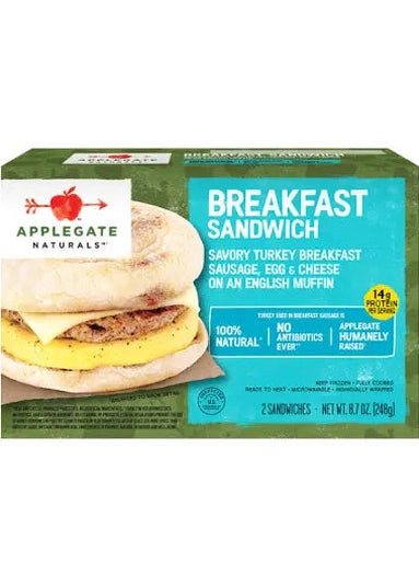 APPLEGATE Breakfast Sandwich Turkey Sausage Egg &Cheese English Muffin