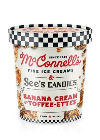 MCCONNELLS FINE ICE & See's Candies CREAMS Banana Cream with Toffee-Ettes